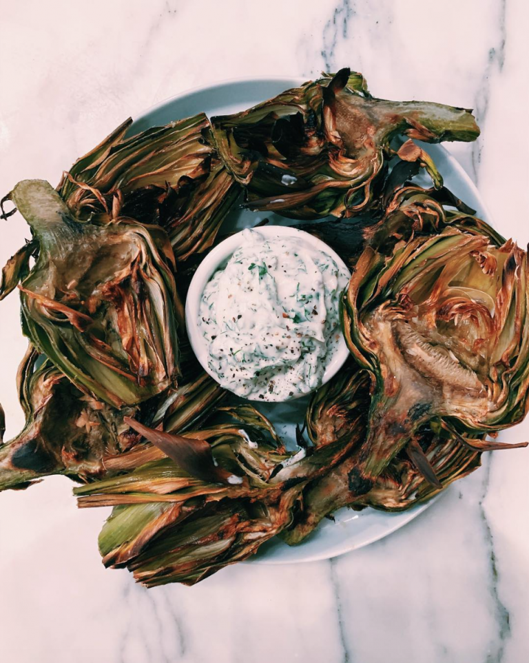 ROASTED ARTICHOKES WITH HERBY CAPER AIOLI DIP Bonberi